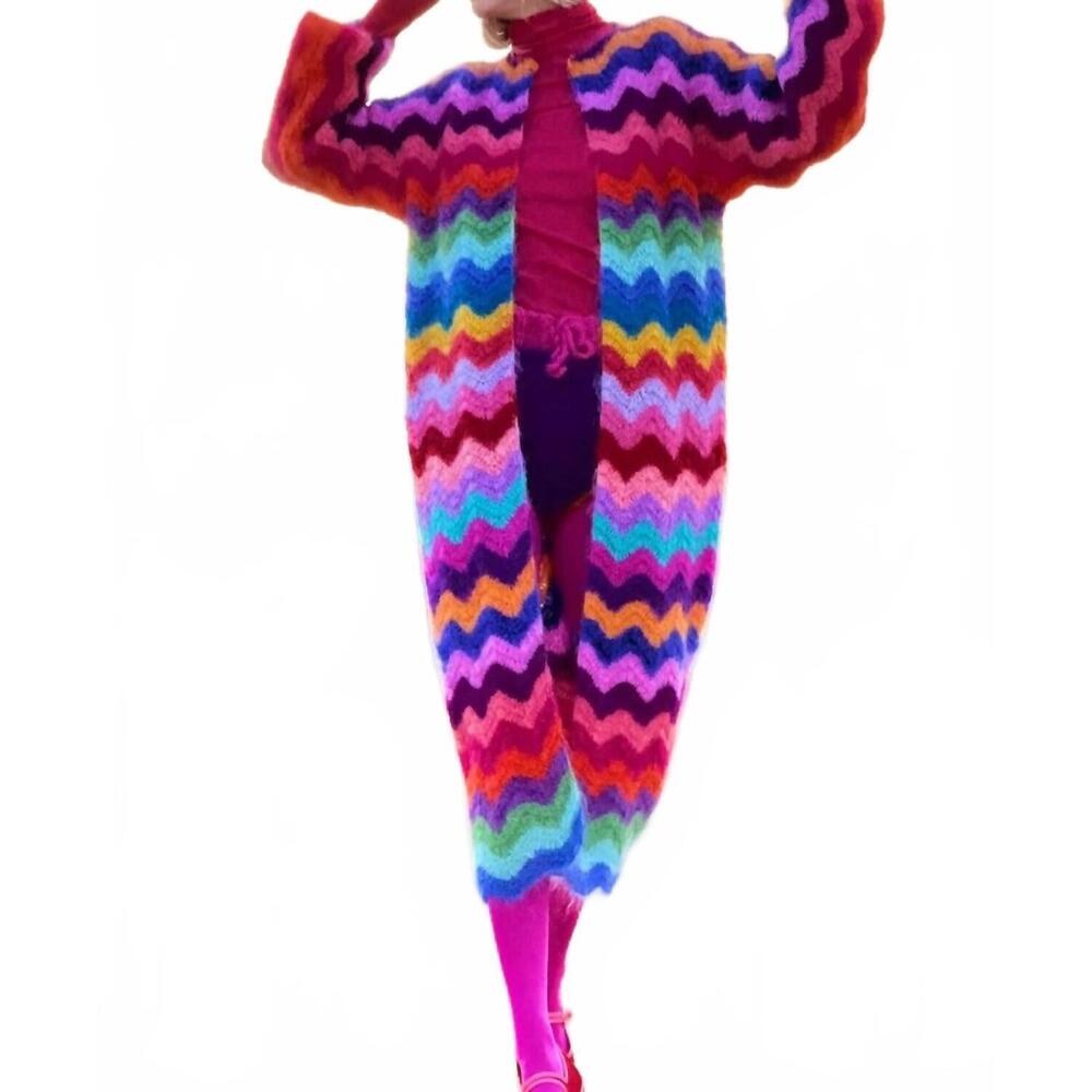 NEW ROSE CARMINE wave mohair coat in wave multi